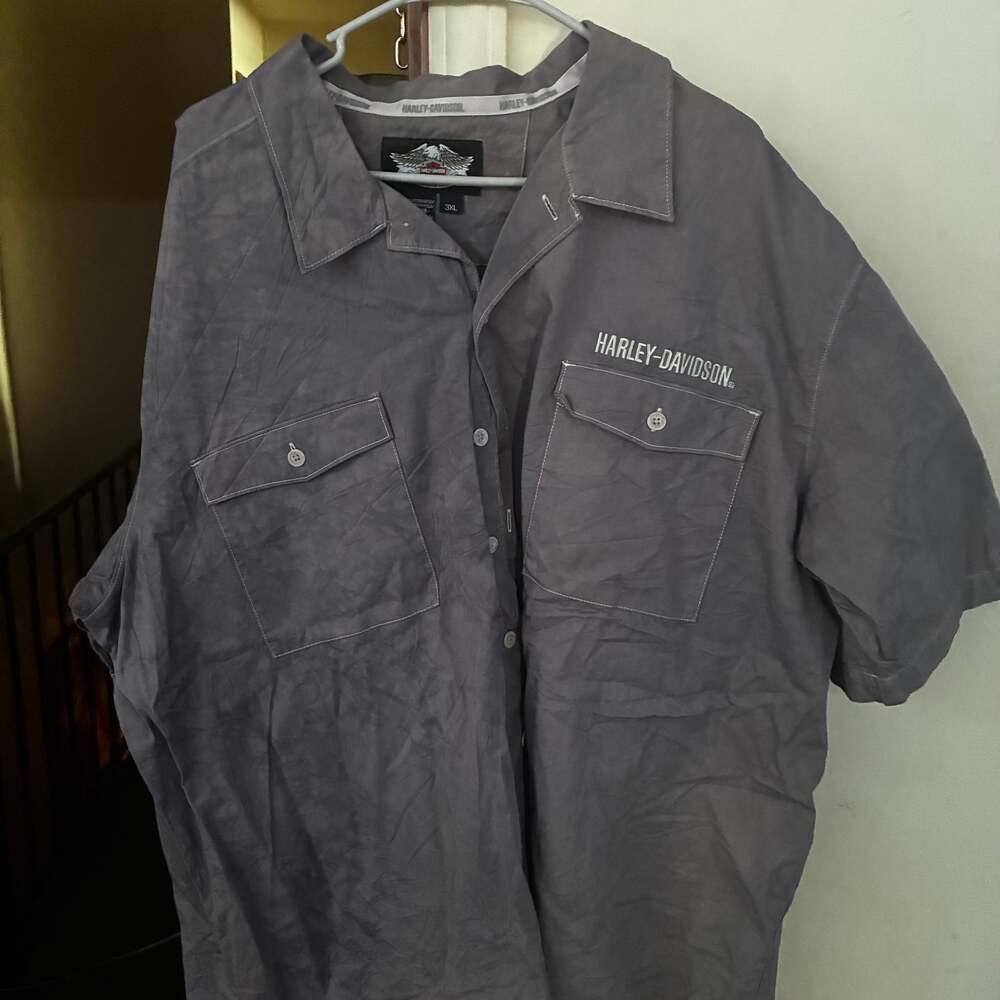 Harley-Davidson Men's Gray Willie G. Skull Short Sleeve Button Up Shirt